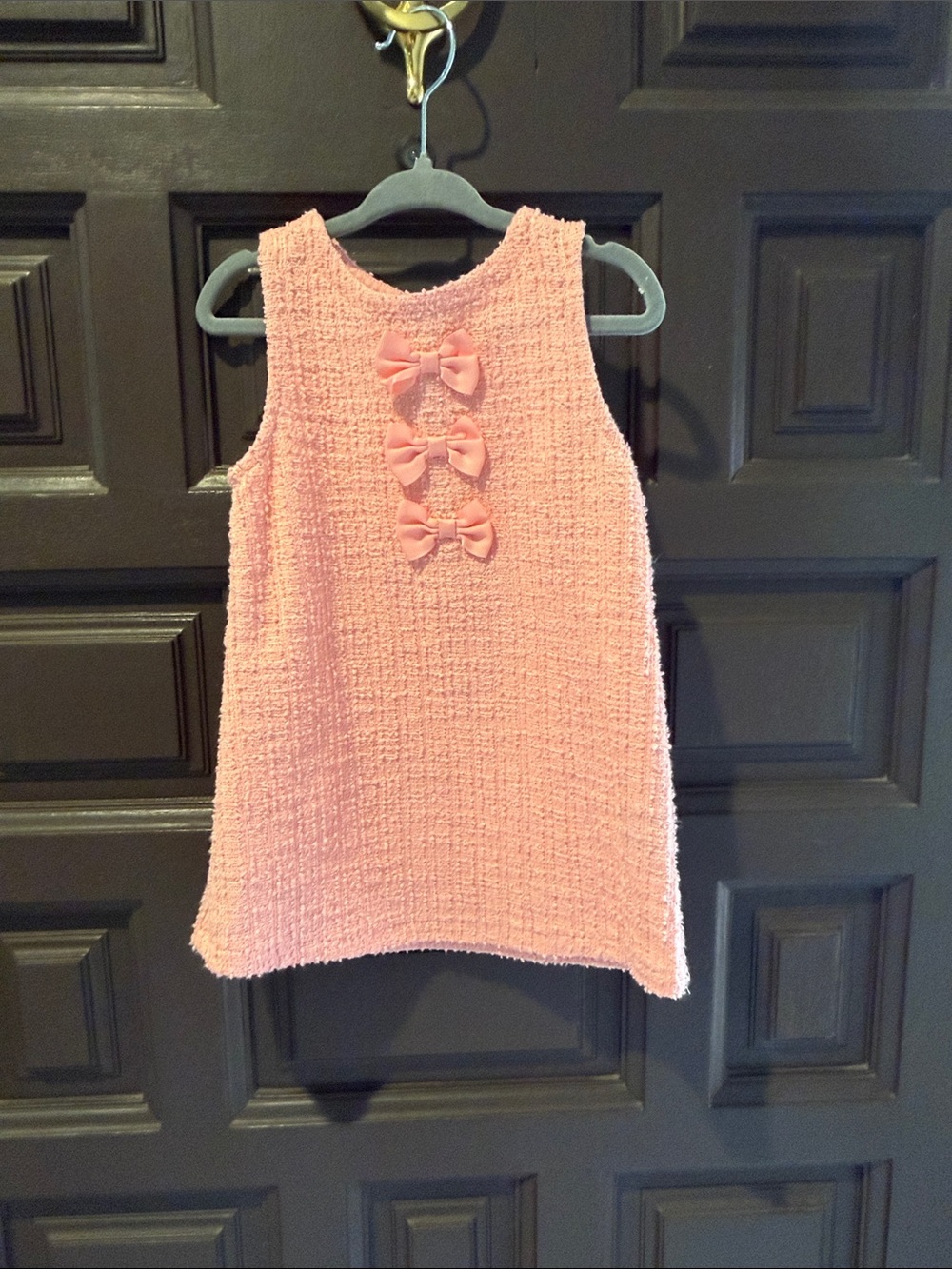 H&M Girls Peach-Pink Textured Bow Front Dress